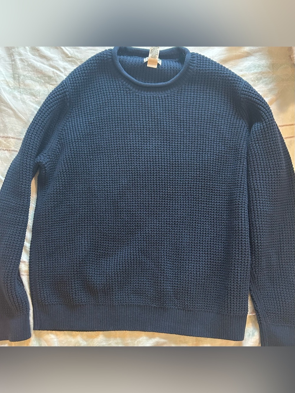 L.L.Bean Men’s Organic Cotton Waffle Sweater, Rollneck Crew Navy Blue EUC XL